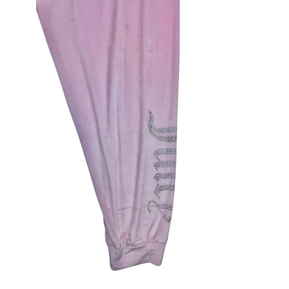 Juicy Couture Pink Velour 3 Piece Pajama Lounge Set Rhinestone Logo L